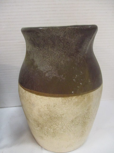Dark Brown Glazed 6" Planter (Chips) & Two Tone Pitcher 8" - 6