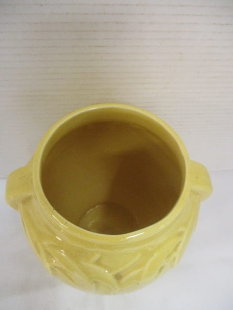McCoy Yellow Pottery Vase w/embossed Leaf Design - 2