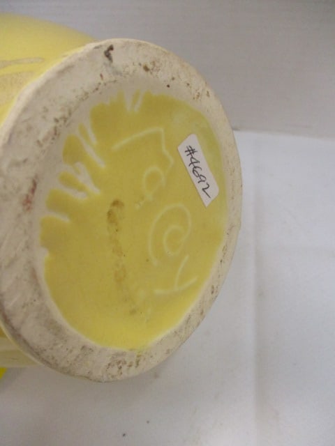 McCoy Yellow Pottery Vase w/embossed Leaf Design - 4
