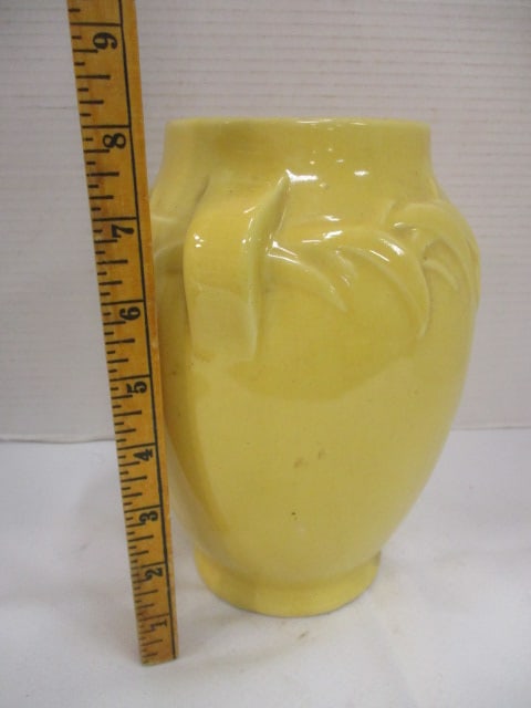 McCoy Yellow Pottery Vase w/embossed Leaf Design - 5