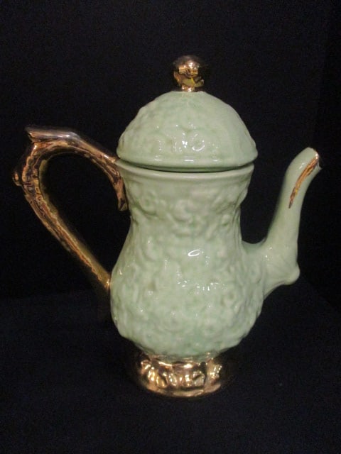 Mint Green Teapot (8 1/2"), Sugar Bowl 6", & McCoy Unipet Bowl - 2