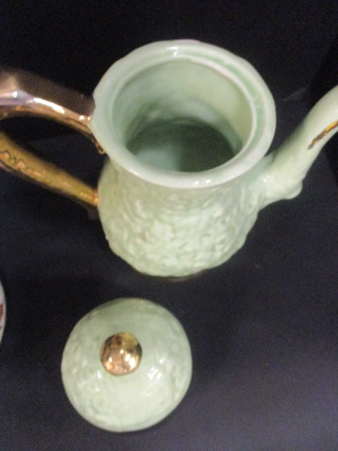 Mint Green Teapot (8 1/2"), Sugar Bowl 6", & McCoy Unipet Bowl - 3