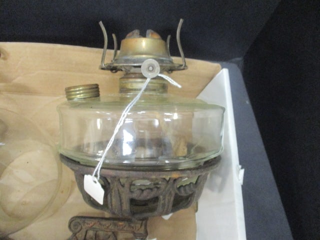 Antique Oil Lamp w/Rustic Metal Wall Bracket - 2