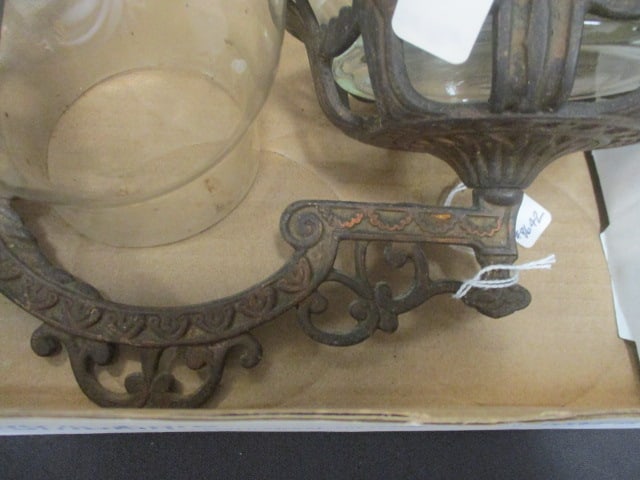 Antique Oil Lamp w/Rustic Metal Wall Bracket - 3