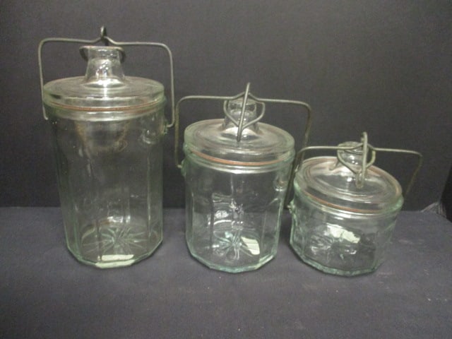 Hazel Atlas Glass Jars w/Wire Bail Handle (Lot of 3): .