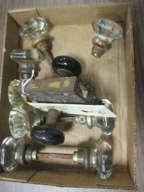 Faceted Glass Door Knobs & 1 Black Porcelain Set (1 of 5)