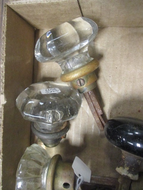 Faceted Glass Door Knobs & 1 Black Porcelain Set - 2