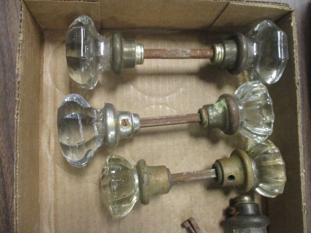 Faceted Glass Door Knobs & 1 Black Porcelain Set - 5