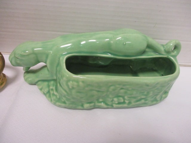 24 KT Gold Gilt Panther Planter 9" & Green Panther Planter 9" - 2