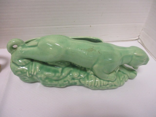 24 KT Gold Gilt Panther Planter 9" & Green Panther Planter 9" - 3