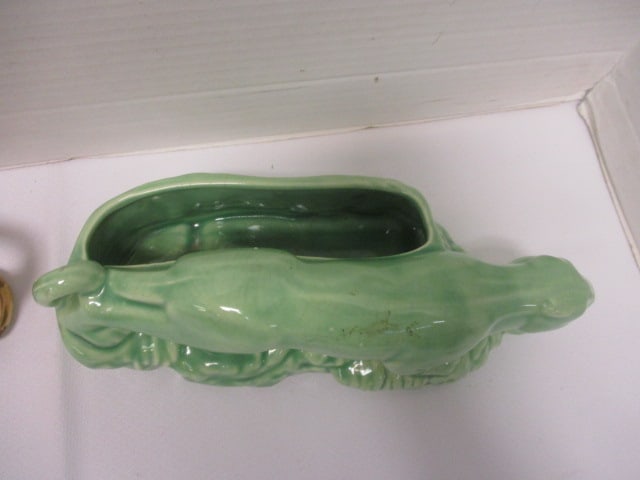 24 KT Gold Gilt Panther Planter 9" & Green Panther Planter 9" - 4