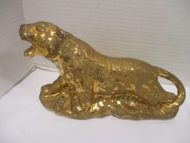 24 KT Gold Gilt Panther Planter 9" & Green Panther Planter 9" - 5