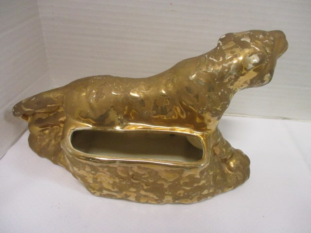 24 KT Gold Gilt Panther Planter 9" & Green Panther Planter 9" - 6