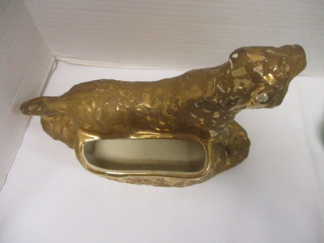 24 KT Gold Gilt Panther Planter 9" & Green Panther Planter 9" - 7