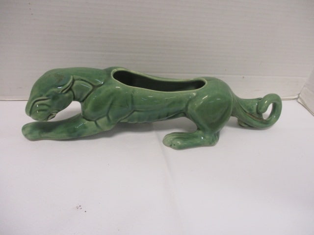 Green Ceramic Panther Planter: 15"