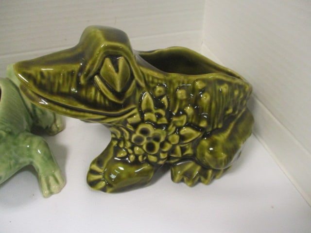 4 Green Frog Pottery Planters-Largest is McCoy - 7