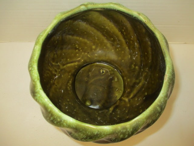 Vtg. Green Drip Art Pottery Planter - 2