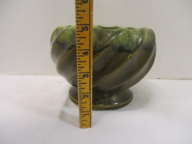 Vtg. Green Drip Art Pottery Planter - 4