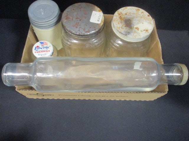 2 Glass Ribbed Pantry Jars, Custard Glass Storage Jar, - 2