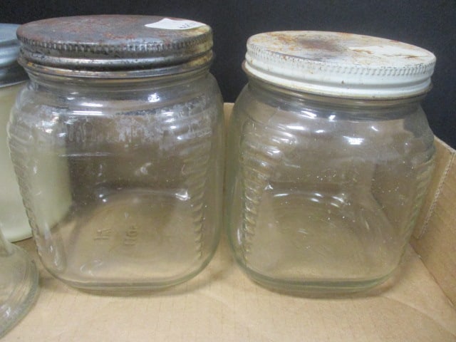 2 Glass Ribbed Pantry Jars, Custard Glass Storage Jar, - 4