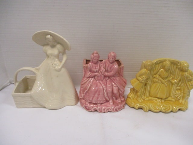 Victorian Style Planters (Lot of 3): Girl w/Basket is Brush McCoy
