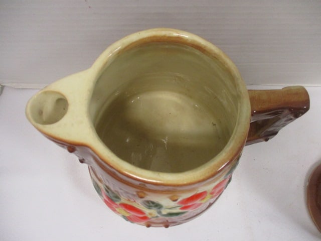 Ceramic Vtg. Wooden Barrel Pitcher w/Mug & Sugar Bowl - 3