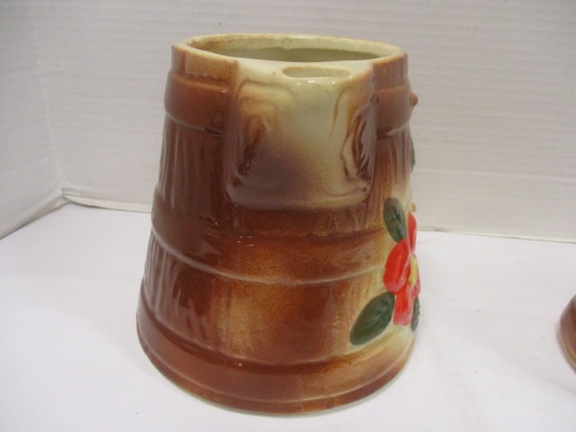 Ceramic Vtg. Wooden Barrel Pitcher w/Mug & Sugar Bowl - 5