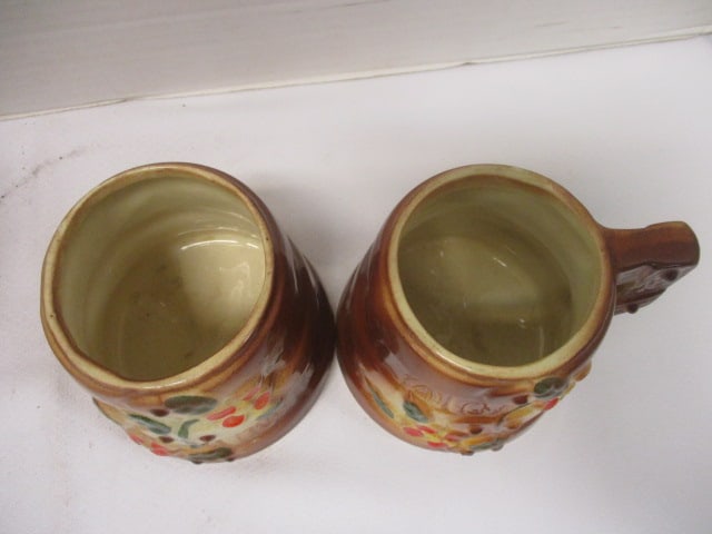 Ceramic Vtg. Wooden Barrel Pitcher w/Mug & Sugar Bowl - 7