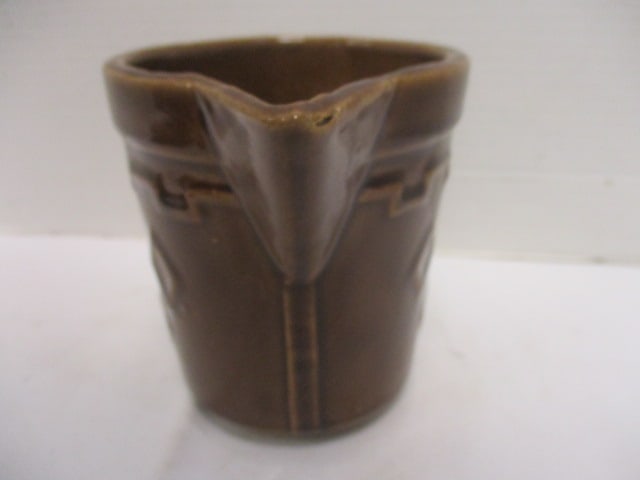 Brown Ceramic Pitcher unmarked w/Diamond & Geometric Designs - 3