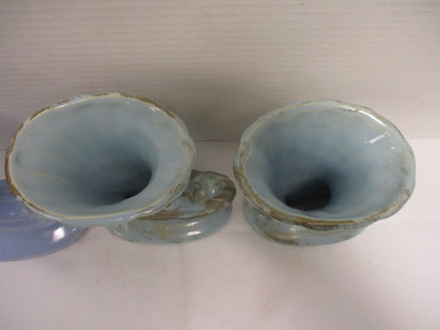 Shawnee Blue Pottery Cornucopia Vase & 2 Blue w/Gold Vases - 3