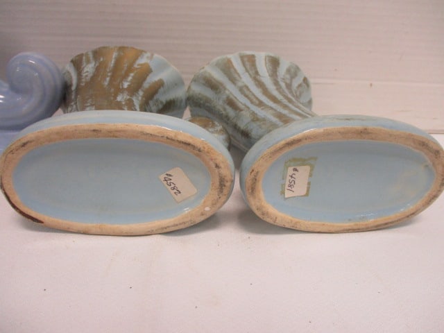 Shawnee Blue Pottery Cornucopia Vase & 2 Blue w/Gold Vases - 4