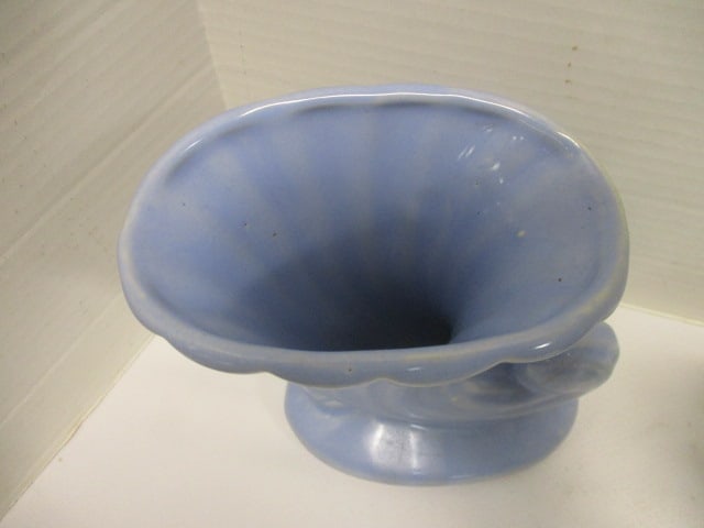 Shawnee Blue Pottery Cornucopia Vase & 2 Blue w/Gold Vases - 6