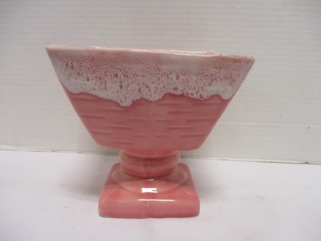 UPCO USA Pink Ceramic Footed Planter w/White Drip Glaze (1 of 4)
