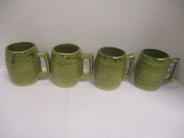 McCoy Unmarked Barrel Shape Mugs (Lot of 4): .