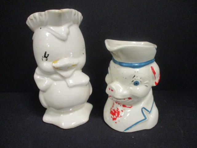 Shawnee Pottery 'Colonial Pig' Creamer 5 1/2", & USA Shawnee: Duck Creamer 7 1/2"