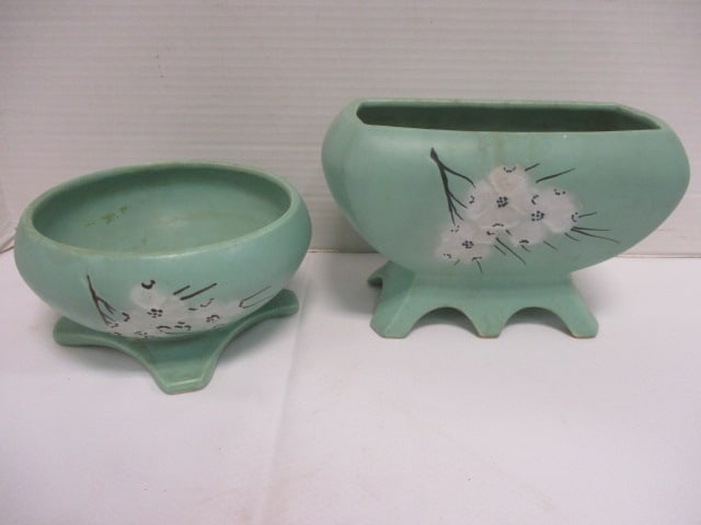 McCoy Mint Green Spring Wood Planter (Lot of 2): .