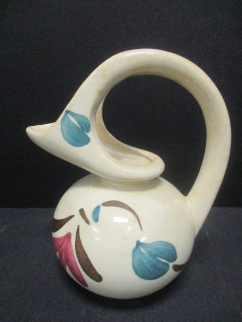 Slip Ware Honey Pot Jug Pitcher w/Ivy Red Blossom Design: 6 1/2"