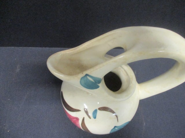 Slip Ware Honey Pot Jug Pitcher w/Ivy Red Blossom Design - 2