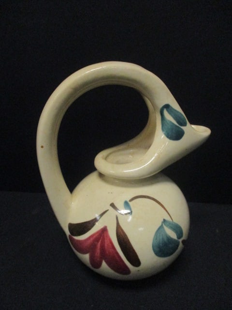 Slip Ware Honey Pot Jug Pitcher w/Ivy Red Blossom Design - 3