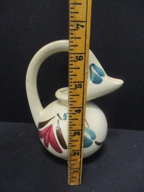 Slip Ware Honey Pot Jug Pitcher w/Ivy Red Blossom Design - 5
