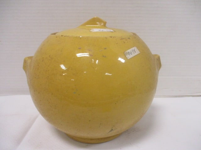 Yellow Drip Glaze Pottery Beanpot Cookie Jar (1 of 4)