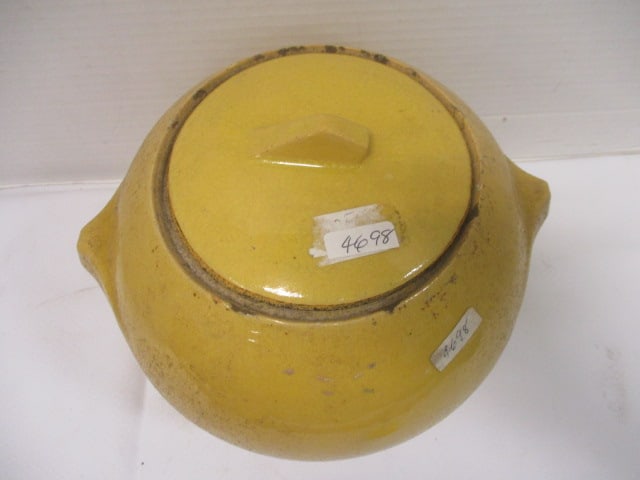 Yellow Drip Glaze Pottery Beanpot Cookie Jar - 2