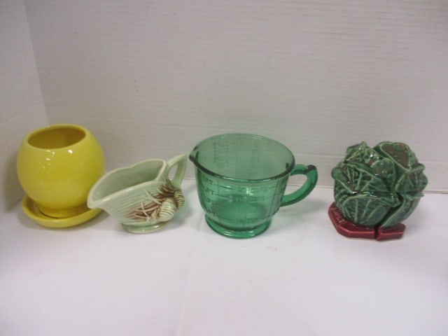 2 Cup Green Mixing Cup, McCoy Yellow Planter,Creamer,: McCoy Salt/Pepper Set (See all pictures)