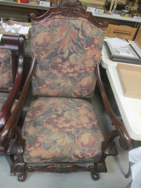Louis XV Style Floral Tapestry Upholstered Armchair: w/Cabriole Legs (28" W x 50" H)