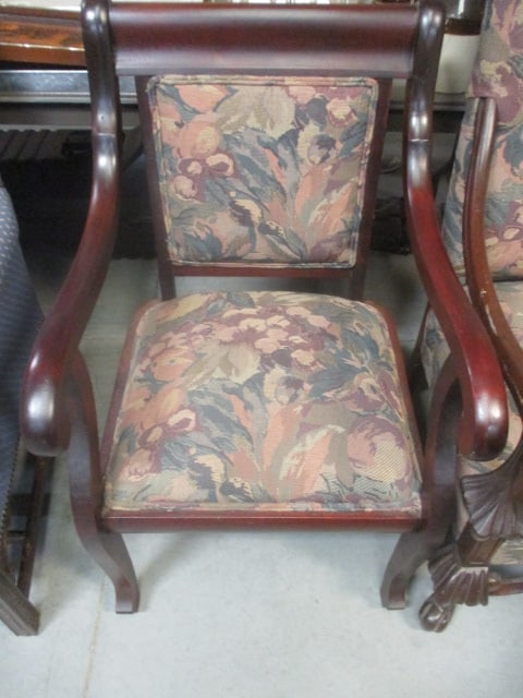 Empire Style Mahogany Armchair w/Floral Tapestry Upholstery (1 of 4)