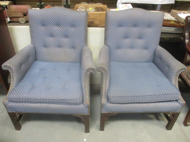 Chippendale Style Armchair w/Brass Nailhead Trim (PR) (1 of 5)