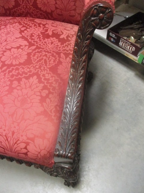 Mid Century Gothic Revival Style Armchair w/Red Fabric - 2