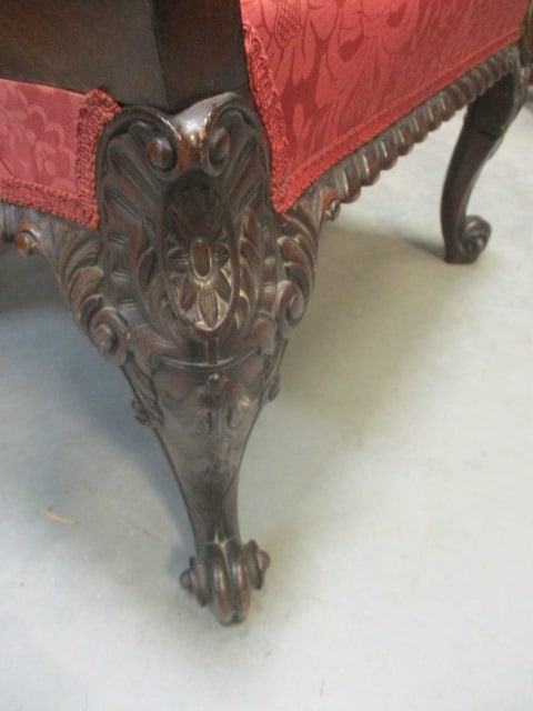 Mid Century Gothic Revival Style Armchair w/Red Fabric - 4