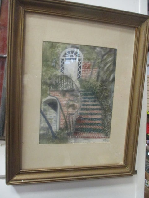 Brick Courtyard Watercolor framed/matted/signed: 11 x 14 (see pictures)