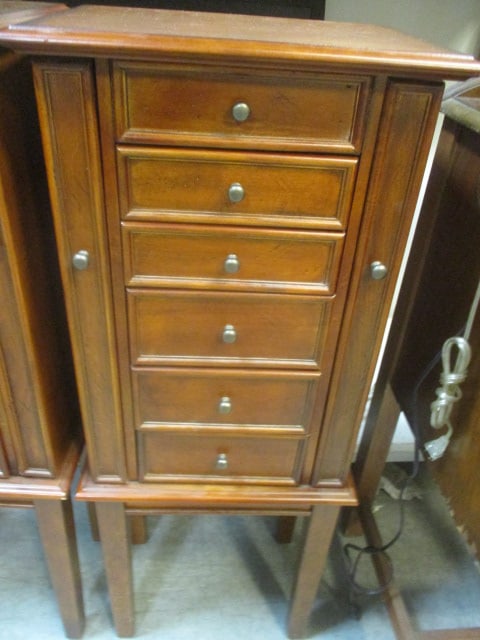 Cherry Finish Wood Jewelry Armoire: 16 x 11 x 40